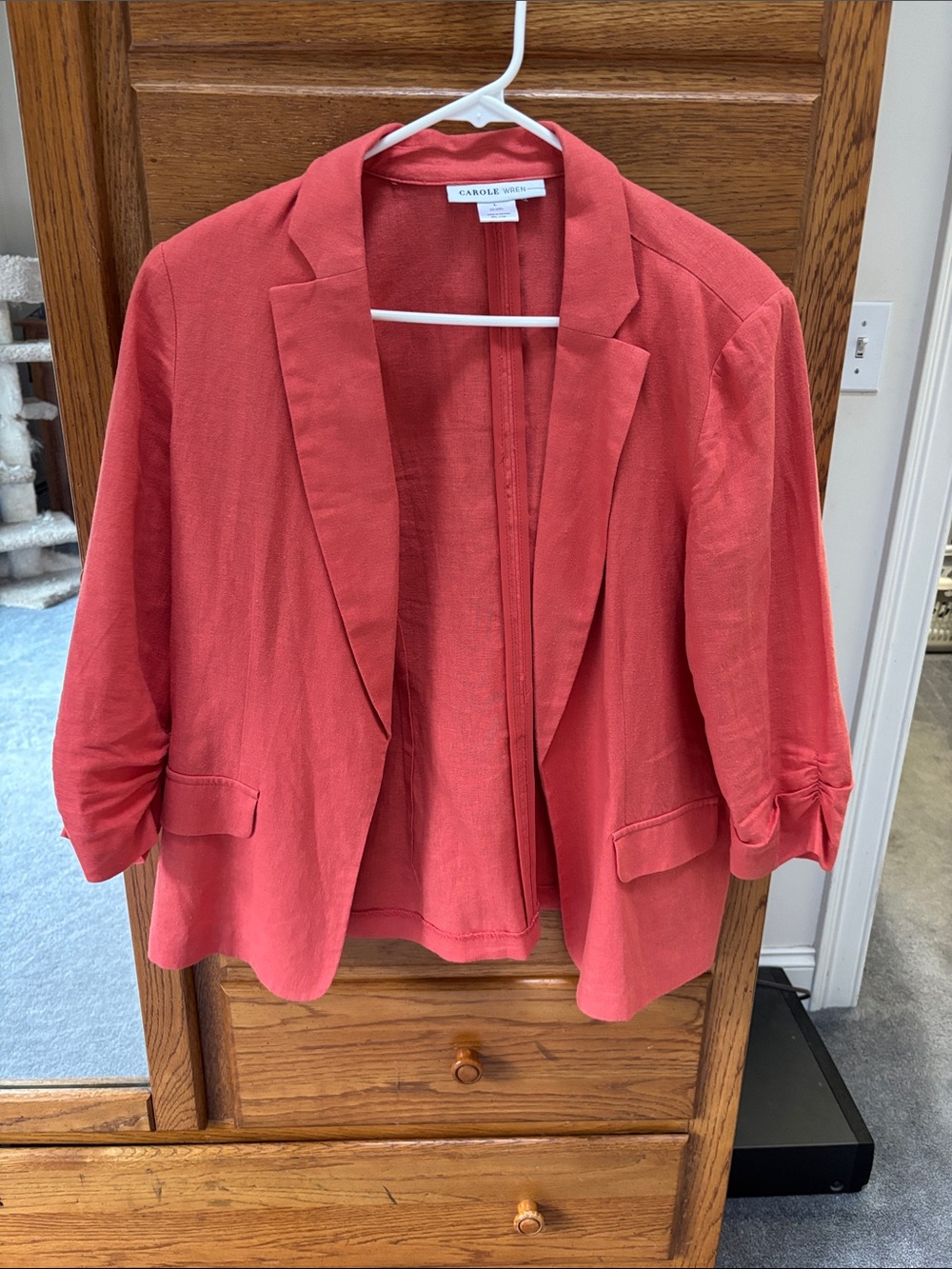 Carole Wren Coral Open-Front Cropped Blazer